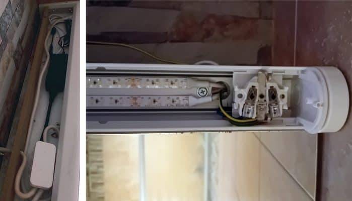 LED-list monterad på en gammal lysrörsram.