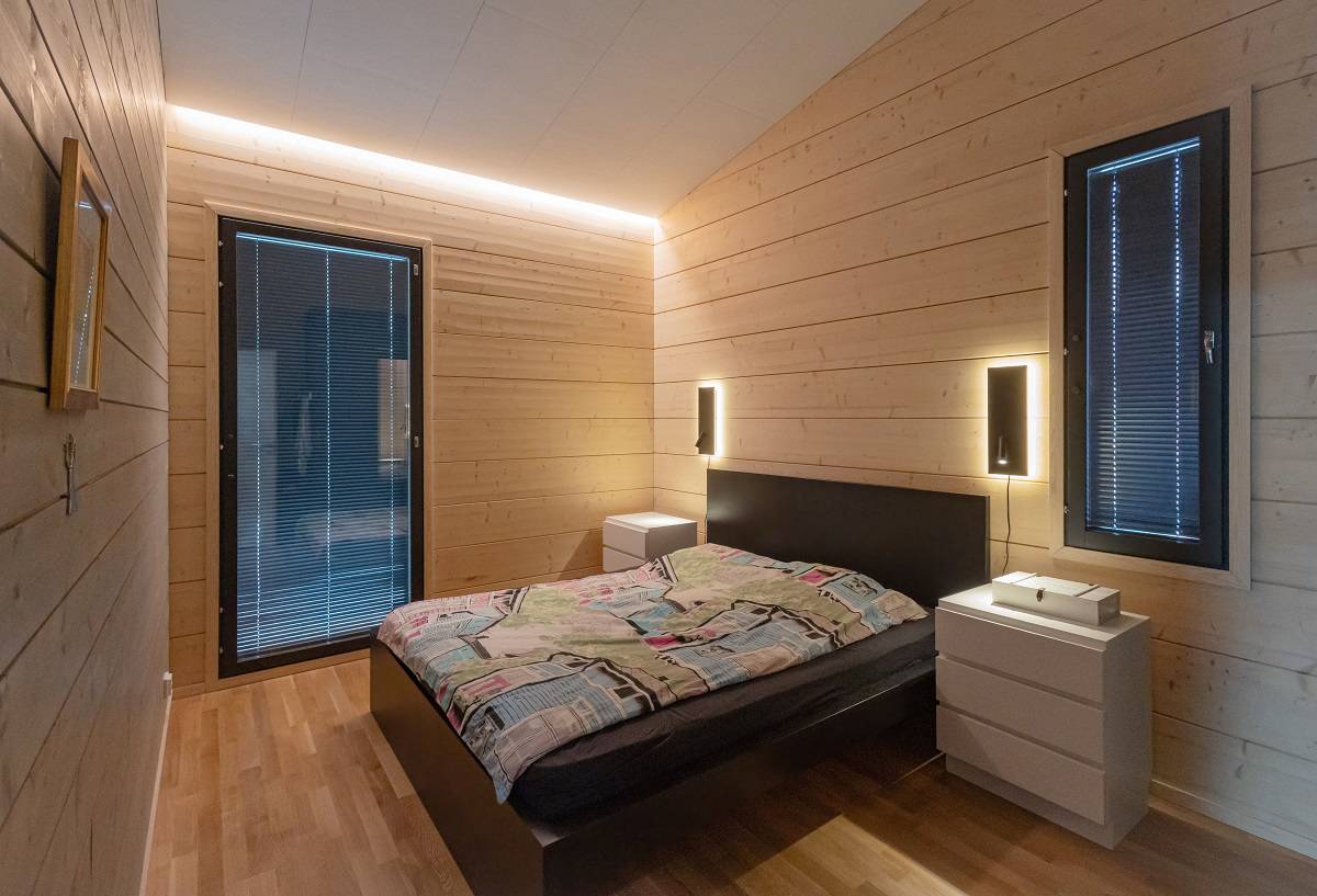 sovrum belysning design, Rummet led strip är CCT färgtemperatur justerbar och dimbar.