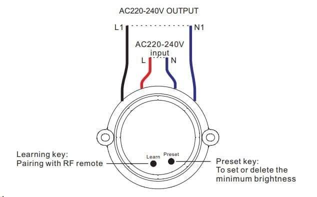 trådlös styrning 230 V mottagare diagram över funktioner